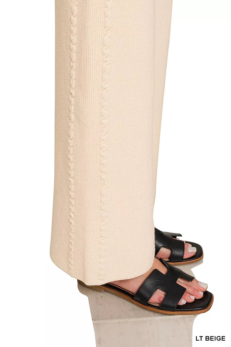 Light Beige Viscose Round Neck Top & Pants Set by Zenana