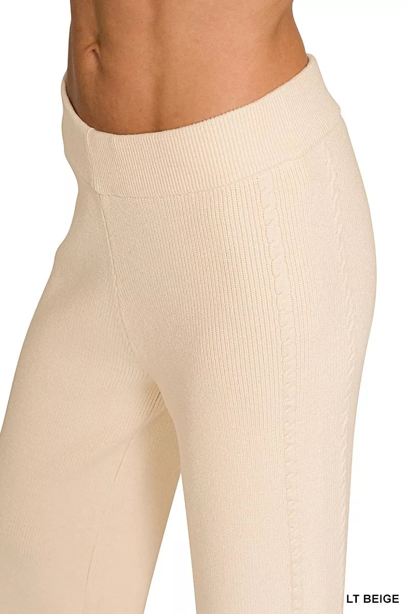 Light Beige Viscose Round Neck Top & Pants Set by Zenana