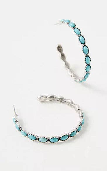 WESTERN TURQUOISE STONE HOOP EARRINGS