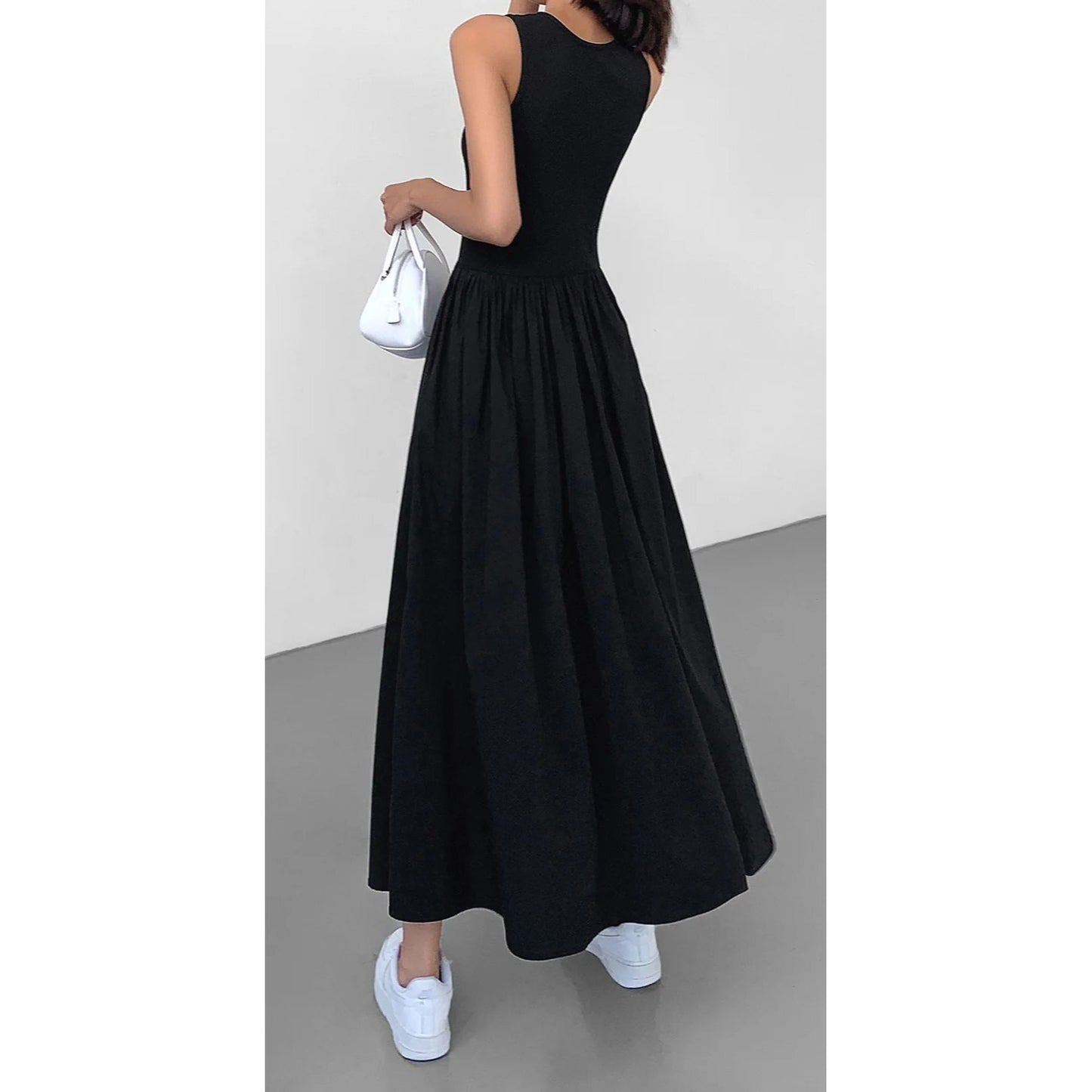 Commense Womens Black Sleeveless Maxi Dress With Pockets ~Size Medium