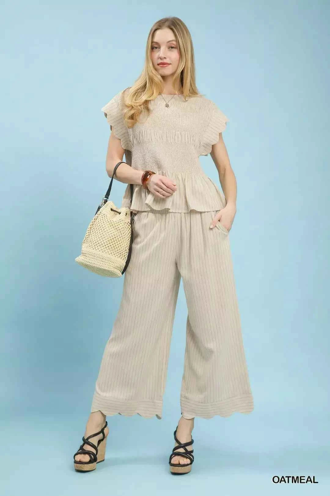 Umgee Pinstripe Wide Leg Pants