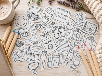 The Paper Garden Book Lover color-your-own sticker kit featuring illustrated bookish stickers