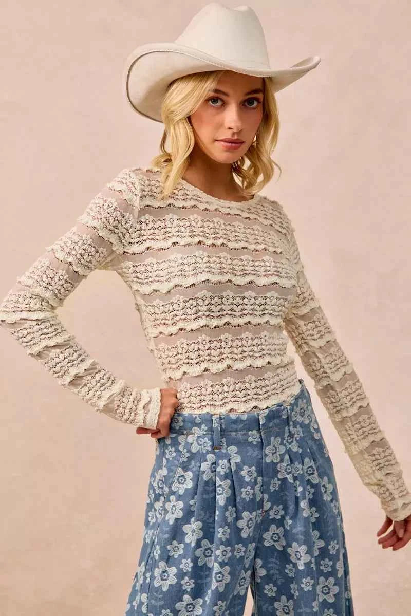 BiBi Ruffles Detail Flower Lace Top