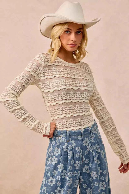 BiBi Ruffles Detail Flower Lace Top
