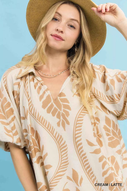 Umgee Leafy Ogee Print Mini Dress