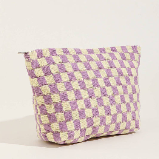 TRAVEL CHECKER MAKEUP COSMETIC POUCH BAG | 40P528: LAVENDER