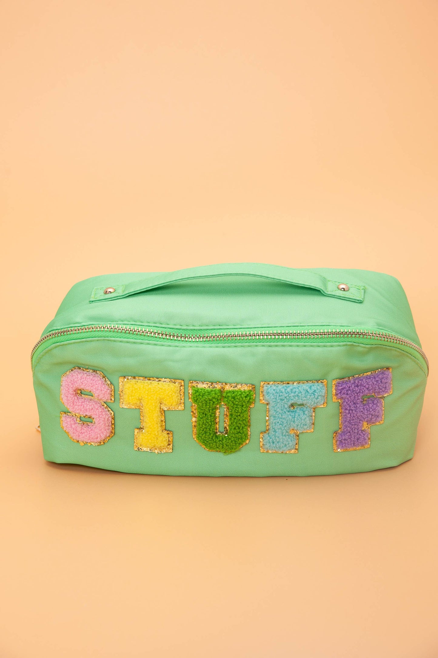LARGE STUFF OPEN FLAT COSMETIC MAKEUP TRAVEL POUCH -GREEN