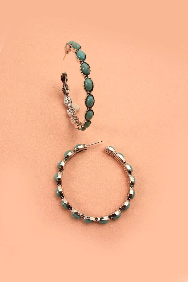 WESTERN TURQUOISE STONE HOOP EARRINGS
