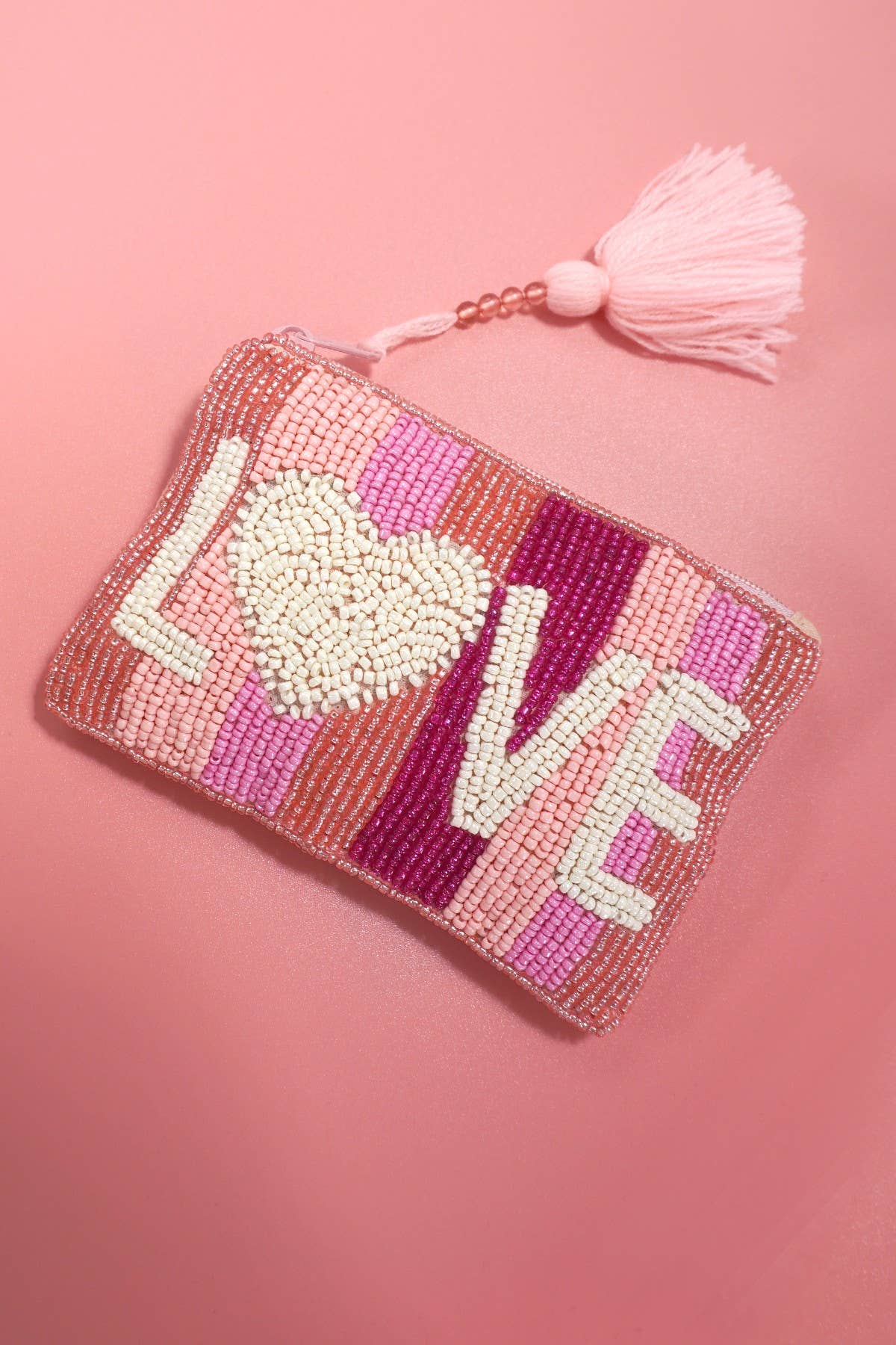 VALENTINE'S DAY LOVE SEED BEAD RAINBOW COIN PURSE | 91CP894: Pink