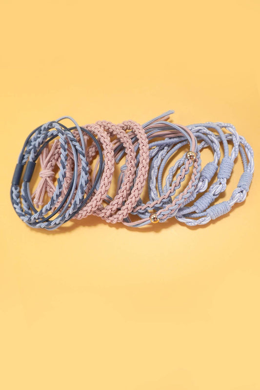 BOHO DUAL FUNCTION KNOT BRACELET HAIR TIES - BLUE
