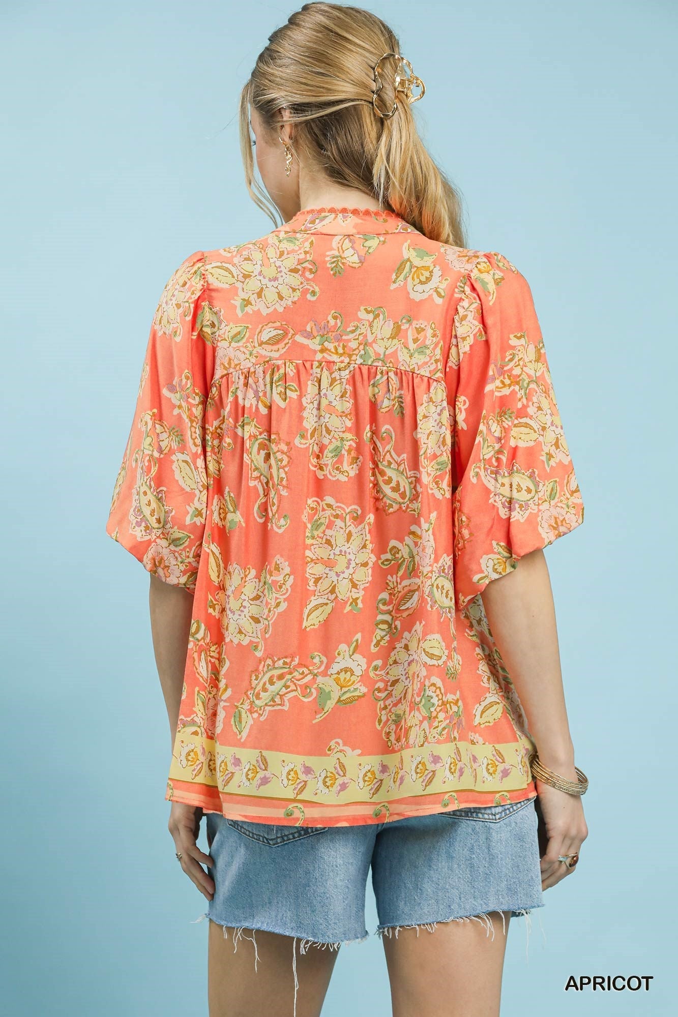 Apricot Floral Print Boho Blouse by Umgee Back View