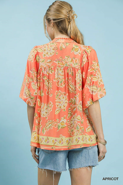 Apricot Floral Print Boho Blouse by Umgee Back View