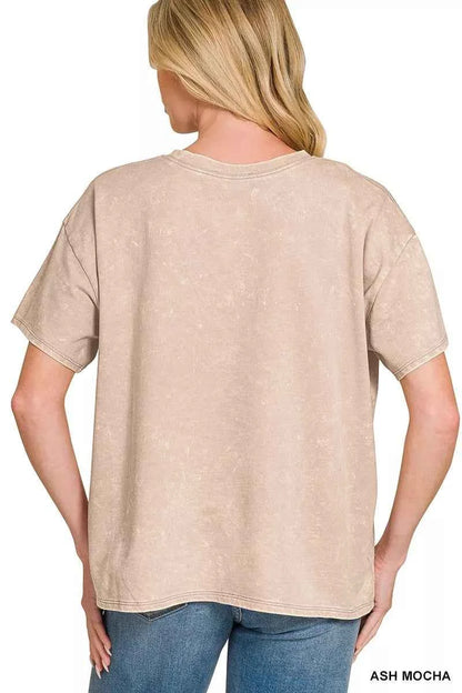 Ash Mocha French Terry Acid Washed Relaxed Top & Short Set | Zenana