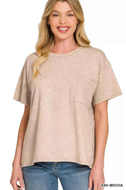 Ash Mocha French Terry Acid Washed Relaxed Top & Short Set | Zenana