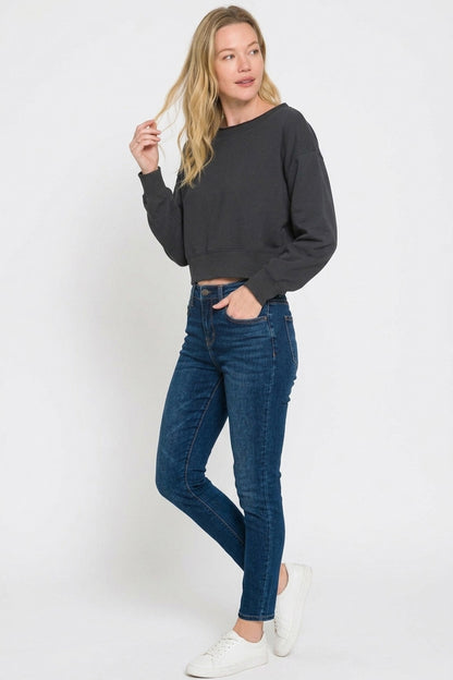 Black Fleece Boat-neck Sweatshirt by Zenana Side View