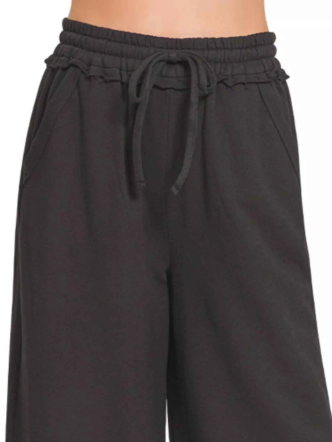 Black French Terry Wide Leg Sweatpants with Pockets by Zenana