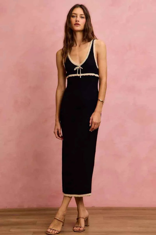 Black Knit Sweater Maxi Sleeveless Bodycon Resort Dress by So Me
