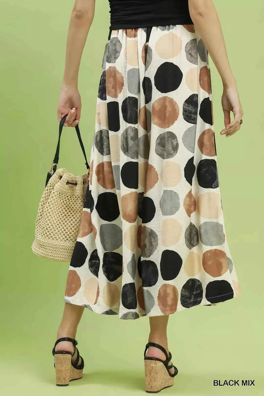 Black Mix Dot Print Wide Leg Pants with Pockets by Umgee