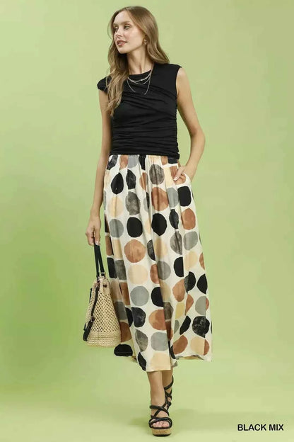 Black Mix Dot Print Wide Leg Pants with Pockets by Umgee