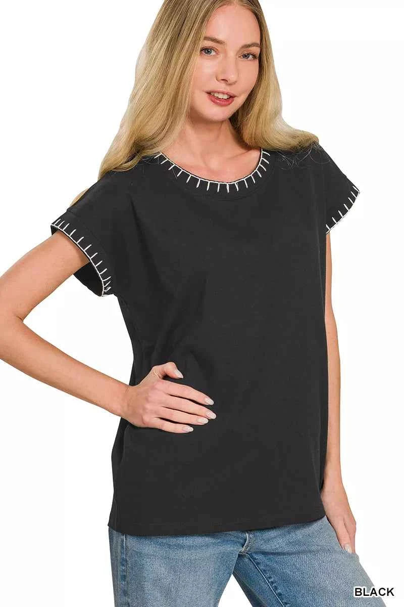 Black Stitch Detailed Oversize Top by Zenana