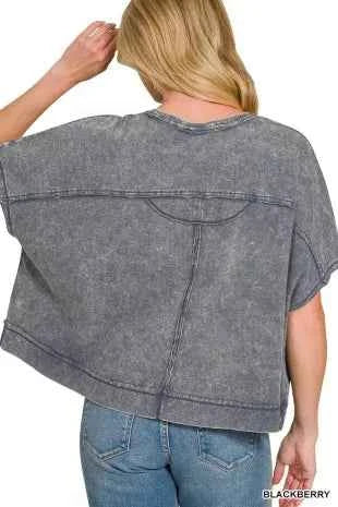 Blackberry Acid Washed Round Neck Short Sleeve Oversized T-Shirt by Zenana Back View