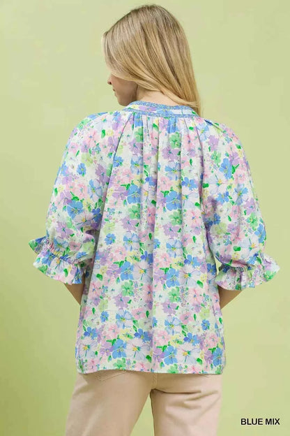 Umgee Mix Floral Print Ruffle Top Back View