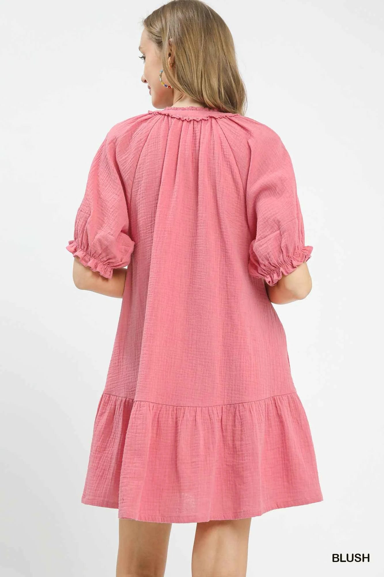 Blush Pink Cotton Gauze Mini Dress w/ Pockets by Umgee