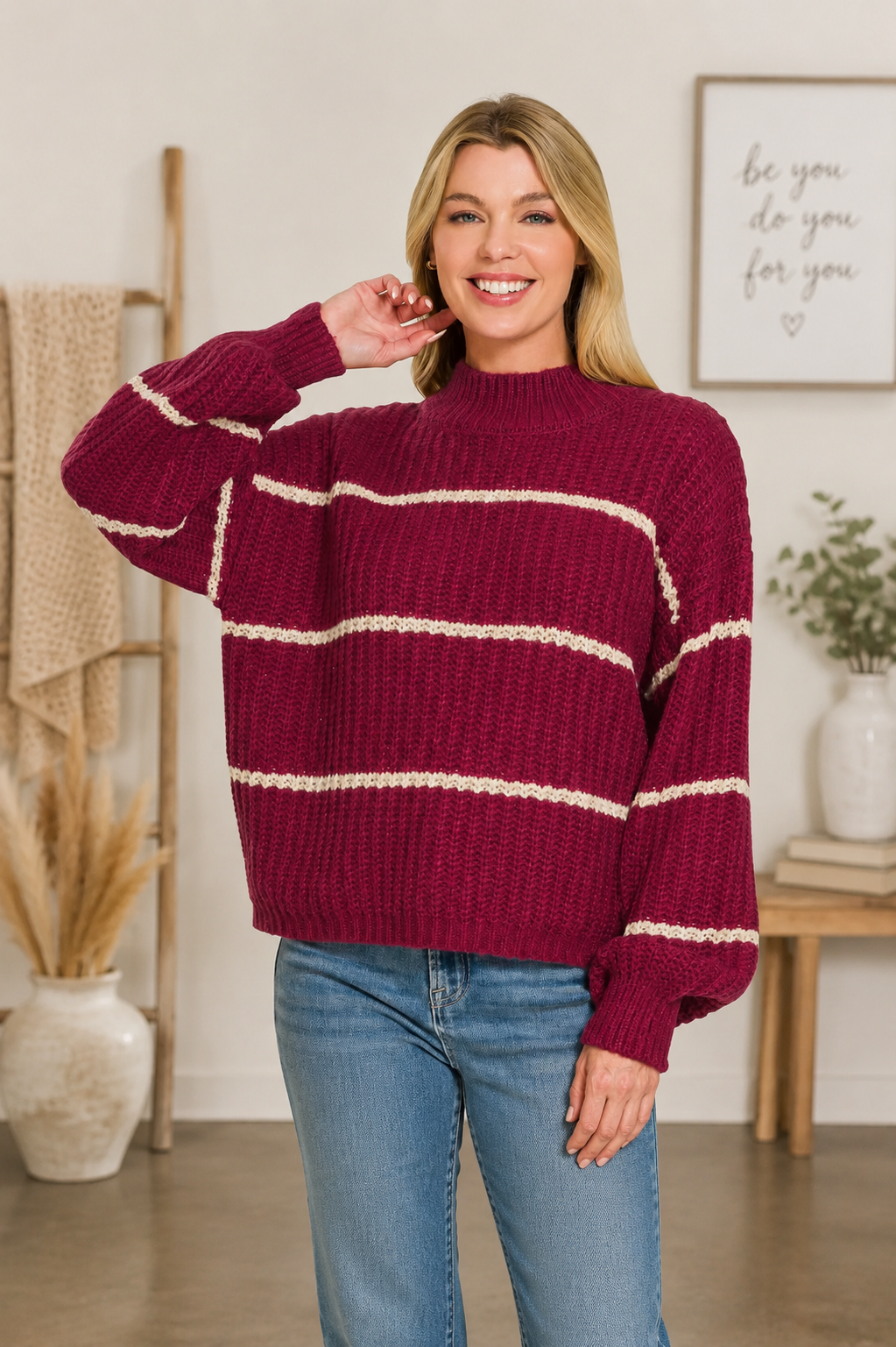 Cabernet Striped Oversize Sweater by Zenana