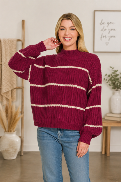 Cabernet Striped Oversize Sweater by Zenana