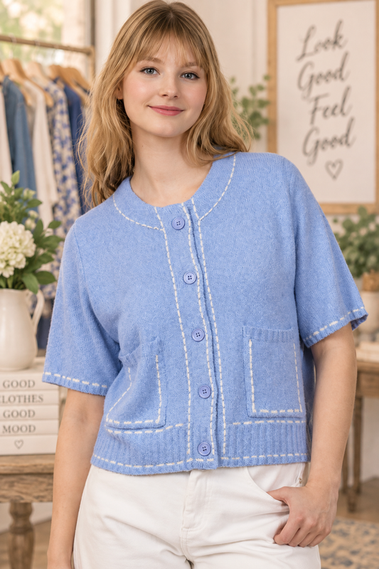 Stitch Detail Button Down Sweater Cardigan Top by VERY J