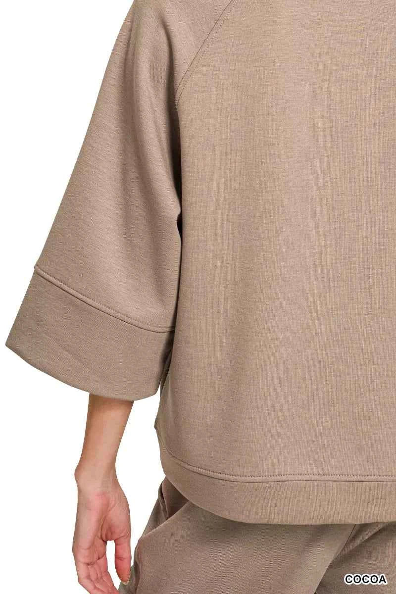 Cocoa Brown Scuba 3/4 Sleeve Pullover & Pants Set w/ Pockets by Zenana Close View