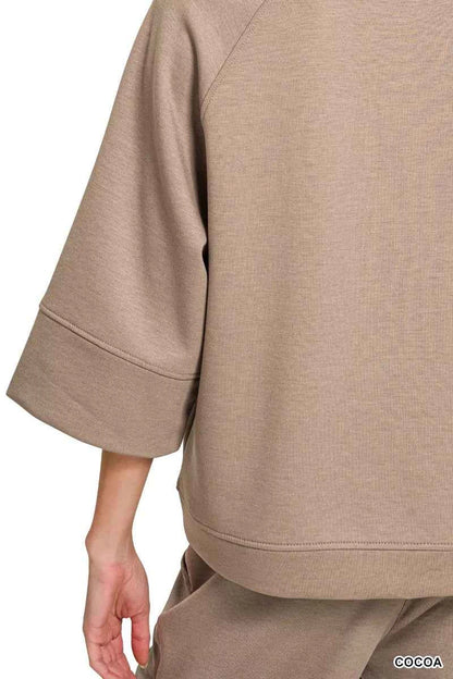 Cocoa Brown Scuba 3/4 Sleeve Pullover & Pants Set w/ Pockets by Zenana Close View