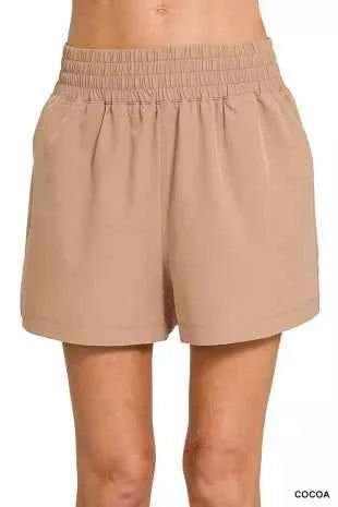 Cocoa Brown Woven Shorts with Pockets by Zenana