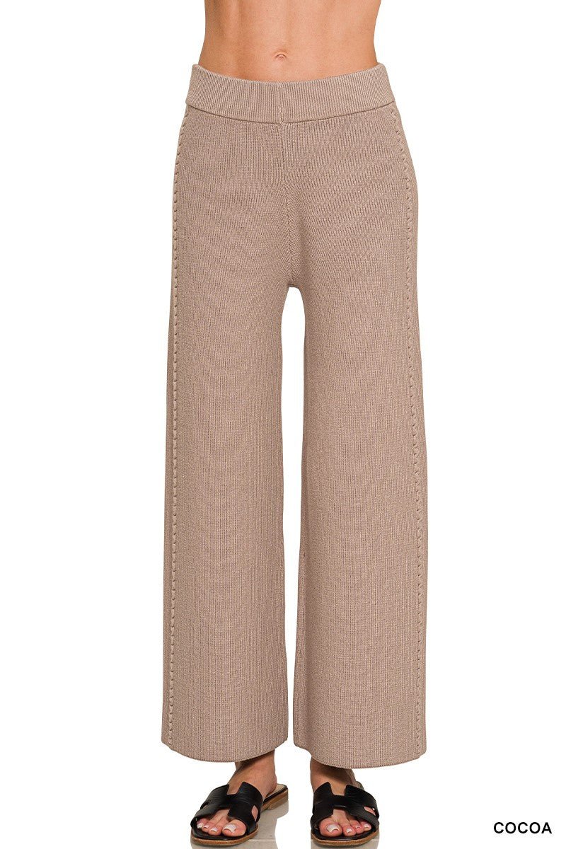 Cocoa Viscose Wide Leg Sweater Lounge Pants by Zenana Front View