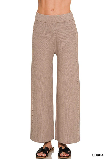 Cocoa Viscose Wide Leg Sweater Lounge Pants by Zenana Front View