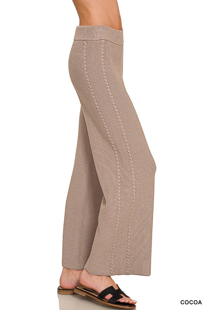 Cocoa Viscose Wide Leg Sweater Lounge Pants by Zenana Side View