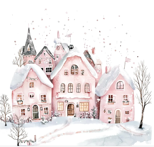 Cozy Winter Town 8x10 DIY painting kit with pre-traced canvas and painting supplies