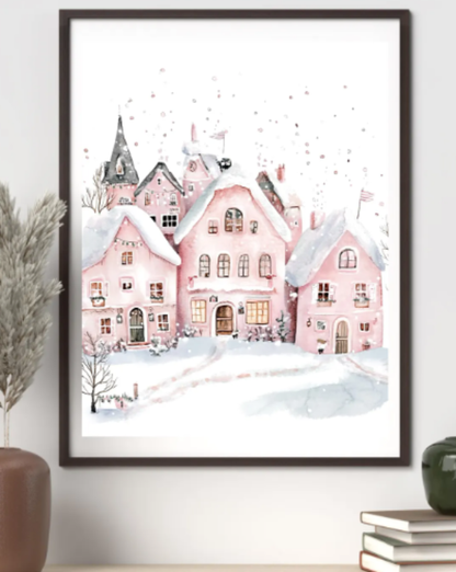 Cozy Winter Town 8x10 DIY painting kit with pre-traced canvas and painting supplies 2