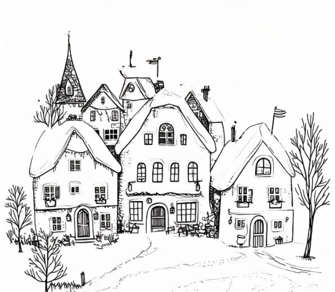 Cozy Winter Town 8x10 DIY painting kit with pre-traced canvas and painting supplies 3
