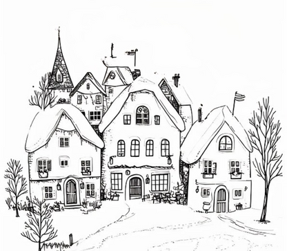 Cozy Winter Town 8x10 DIY painting kit with pre-traced canvas and painting supplies 3