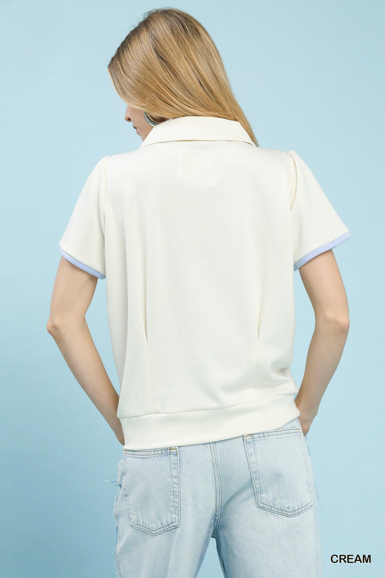 Cream Luxe Knit V-Neck Short Sleeve Top by Umgee Back View