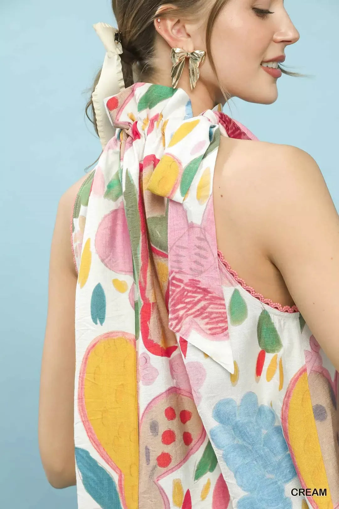 Cream Multi-Color Floral Halter Neck Boho Top by Umgee Close View