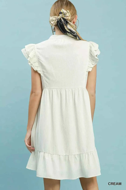 Cream Ruffle Sleeve Textured Babydoll Mini Dress by Umgee