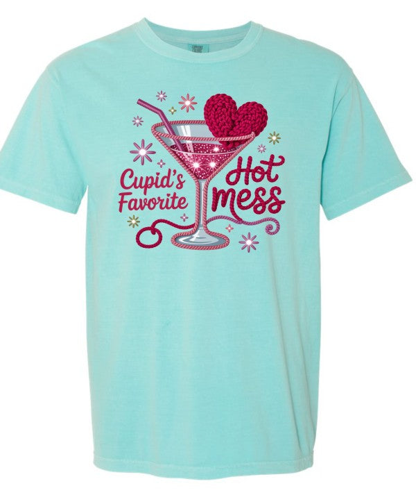 Cupid's Valentine Hot Mess Comfort Color Tee Blue