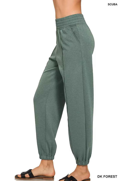Dark Forest Green Scuba Elastic Waist Joggers with Pockets by Zenana Side View