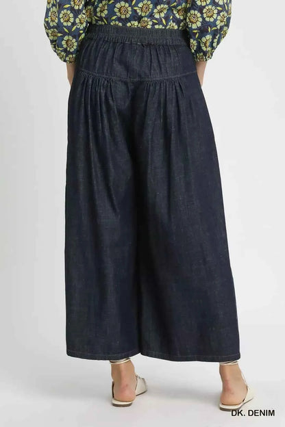 Dark Stone Washed Wide-Leg Button-Front Culottes by Umgee