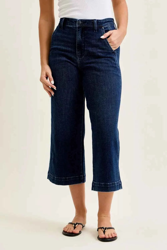 Judy Blue High Waist Ankle Wide Jeans Front View