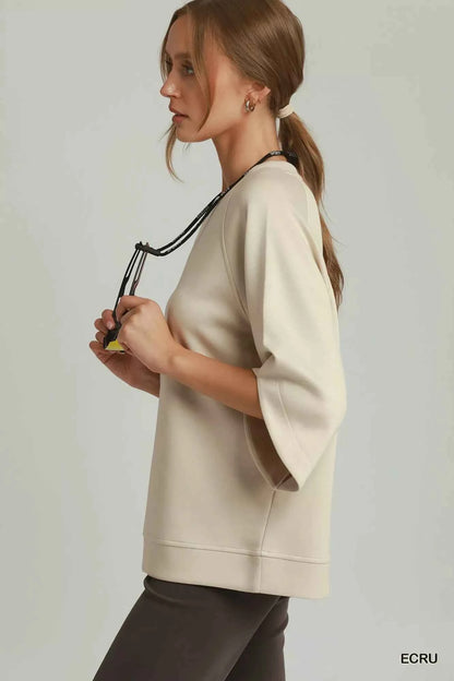 Ecru Luxe Knit Round Hem Raglan 3/4 Sleeve Top by Umgee