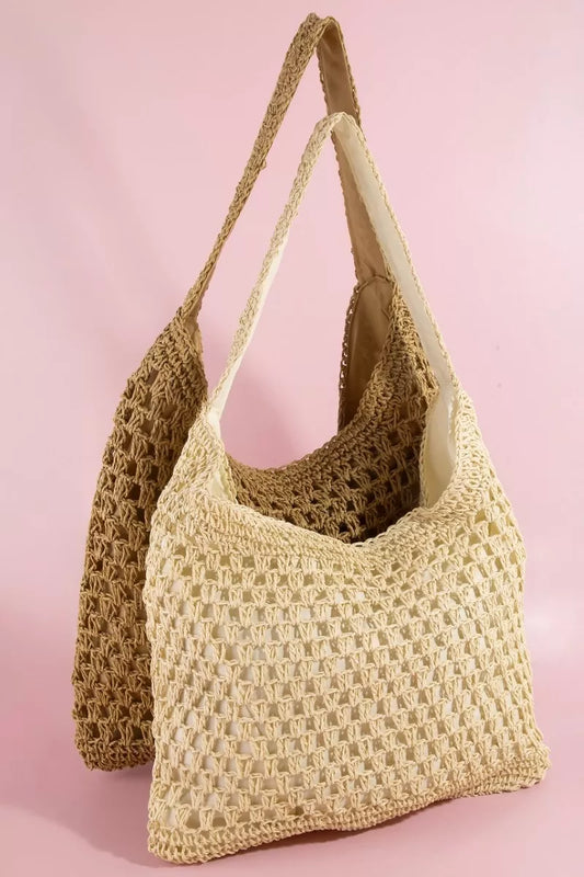 Fame Intricate Straw Weave Large Shoulder Bag