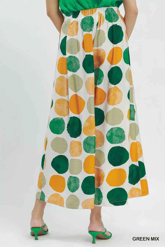 Green Mix Dot Print Wide Leg Pants with Pockets by Umgee